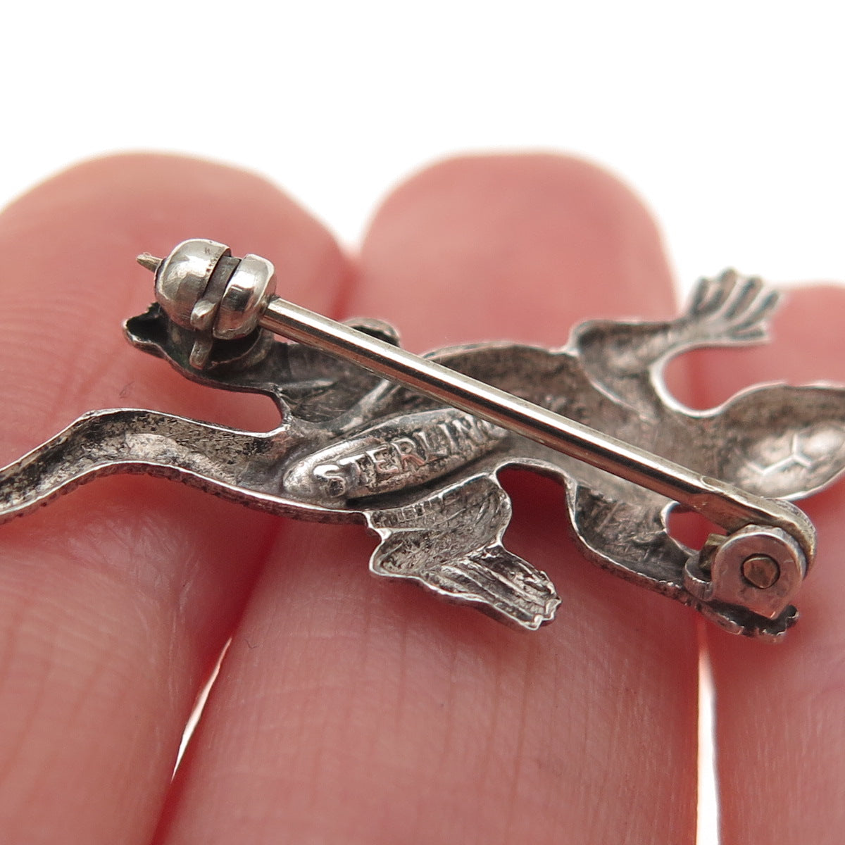 925 Sterling Silver Antique Art Deco Lizard Oxidized Pin Brooch