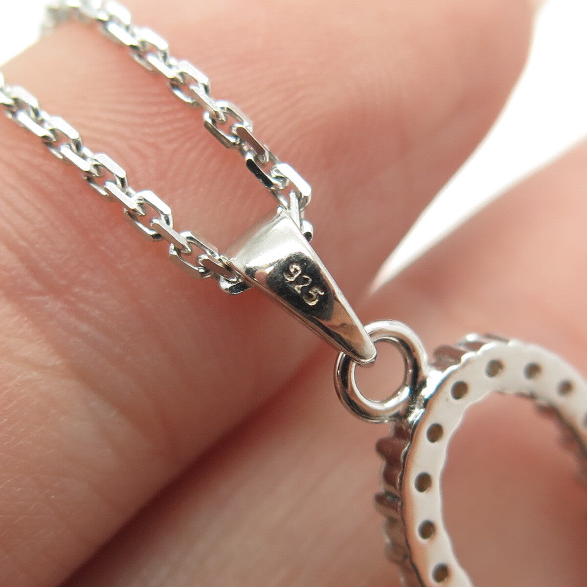 925 Sterling Silver Round-Cut C Z Open Heart Cable Chain Necklace 16"