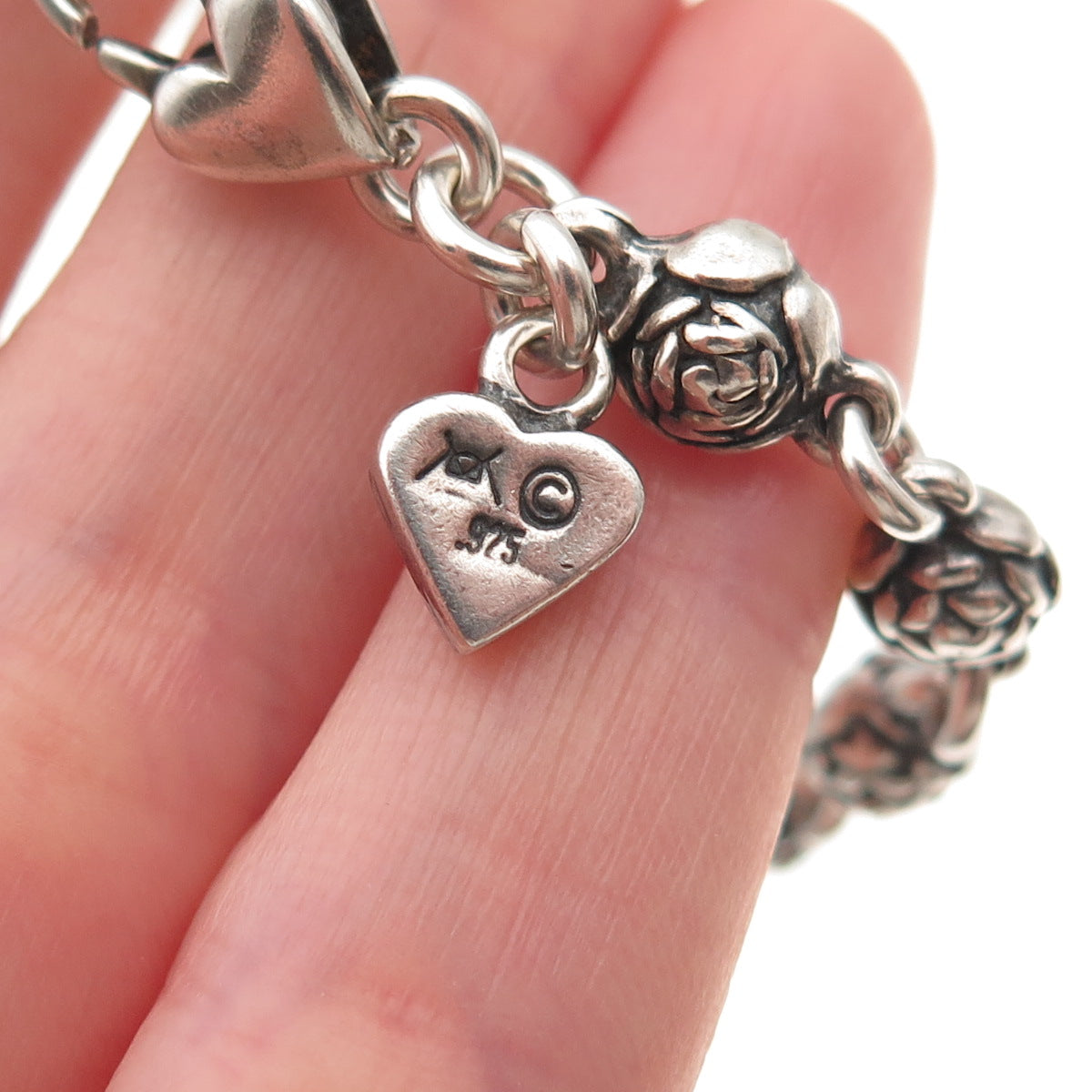Mary Kay Donnelly 925 Sterling Silver Vintage Rosebud Link Bracelet 6.75"