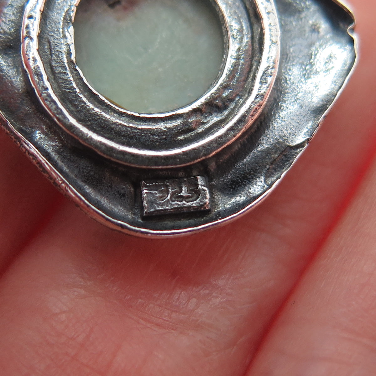 925 Sterling Silver Vintage Real Larimar Modernist Oxidized Pendant
