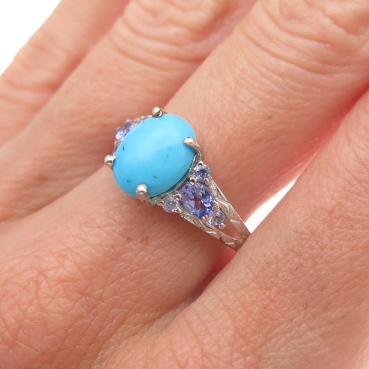 Chuck Clemency 925 Sterling Silver Real Turquoise & Tanzanite Ring Size 8