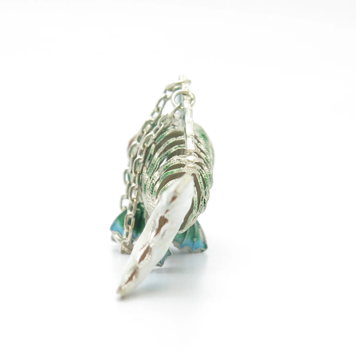 925 Sterling Silver Enamel Antique Chinese Koi Fish Chatelaine Pendant / Fob