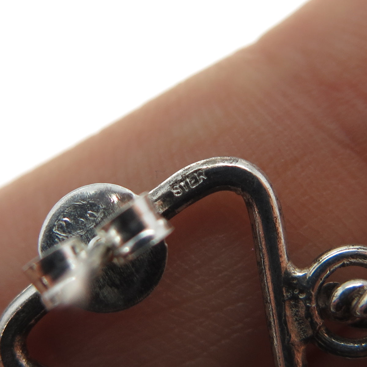 925 Sterling Silver Vintage Amethyst Modernist Drop Chain Ball Dangle Earrings