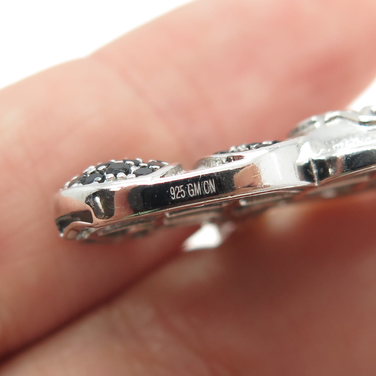 925 Sterling Silver Real Round-Cut Black Spinel Panda Pendant