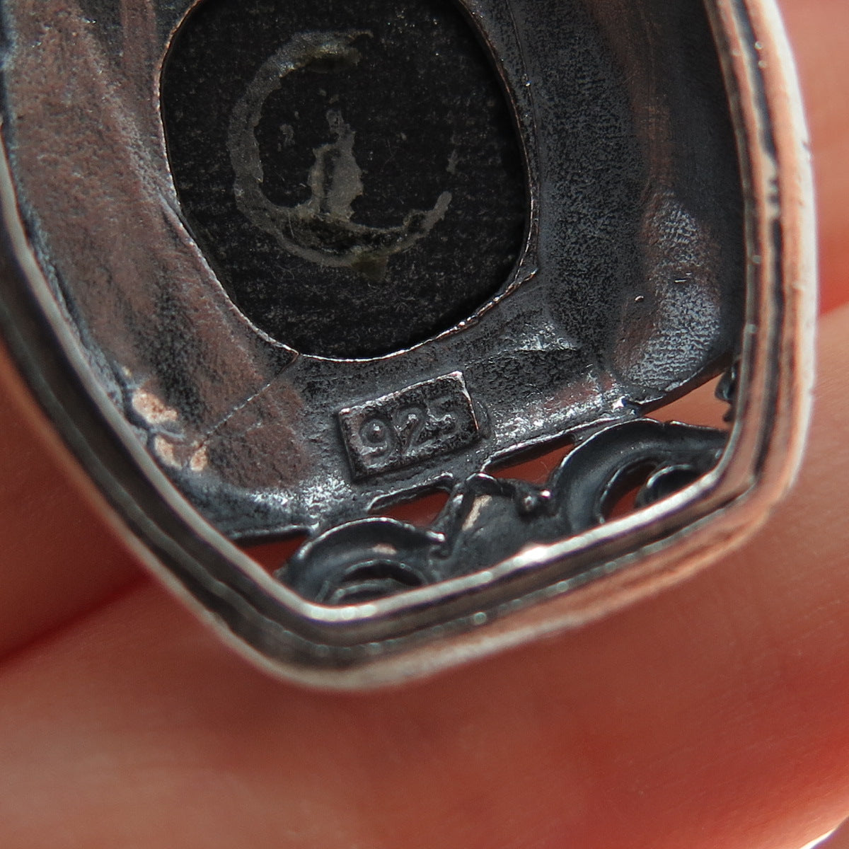 925 Sterling Silver Vintage Real Black Onyx Ornate Oxidized Charm Pendant