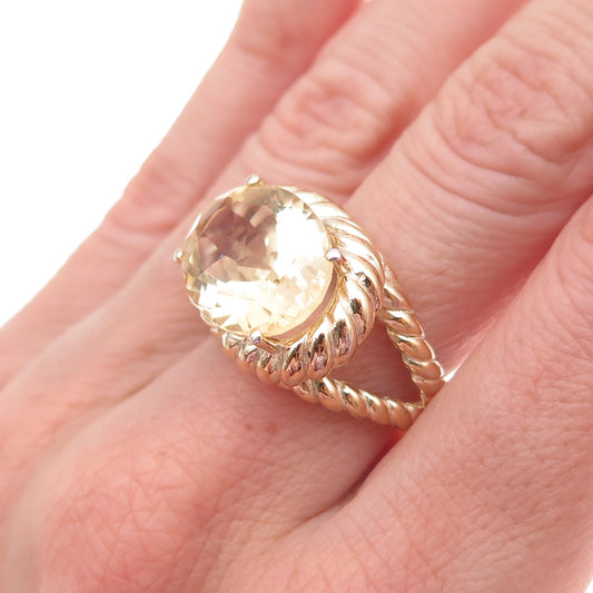 925 Sterling Silver Gold Plated Vintage Real Oval-Cut Citrine Ring Size 7.25
