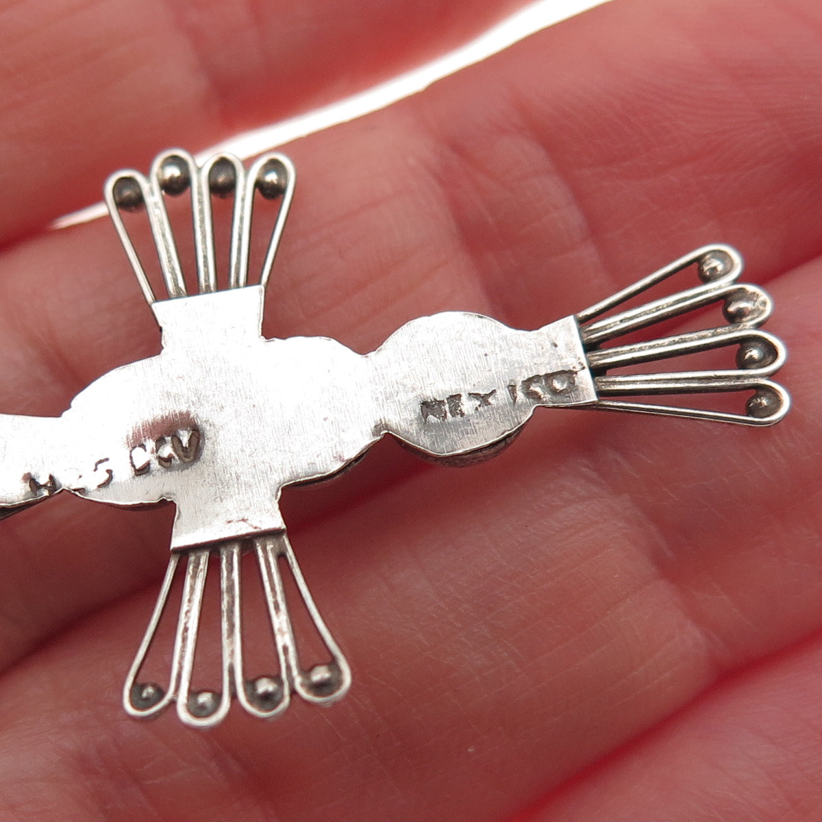 925 Sterling Silver Vintage Mexico Cross Beaded Oxidized Charm Pendant