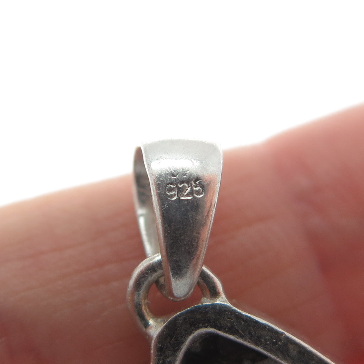 925 Sterling Vintage Real Pyrite Tourmaline & Red Garnet Inlay Modernist Pendant
