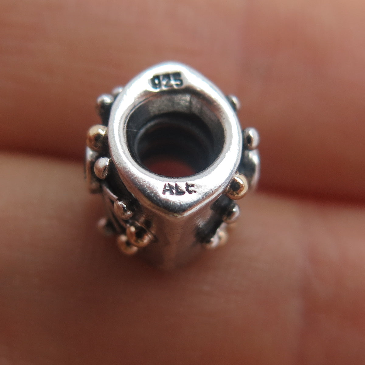 PANDORA 925 Sterling Silver & Gold Round-Cut C Z Desert Star Slide Bead Charm