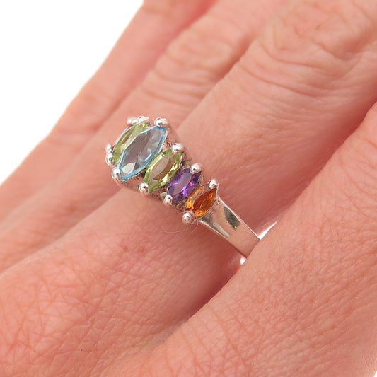 CNA Pranda 925 Sterling Vintage Real Topaz Peridot Citrine Amethyst Ring Size 10