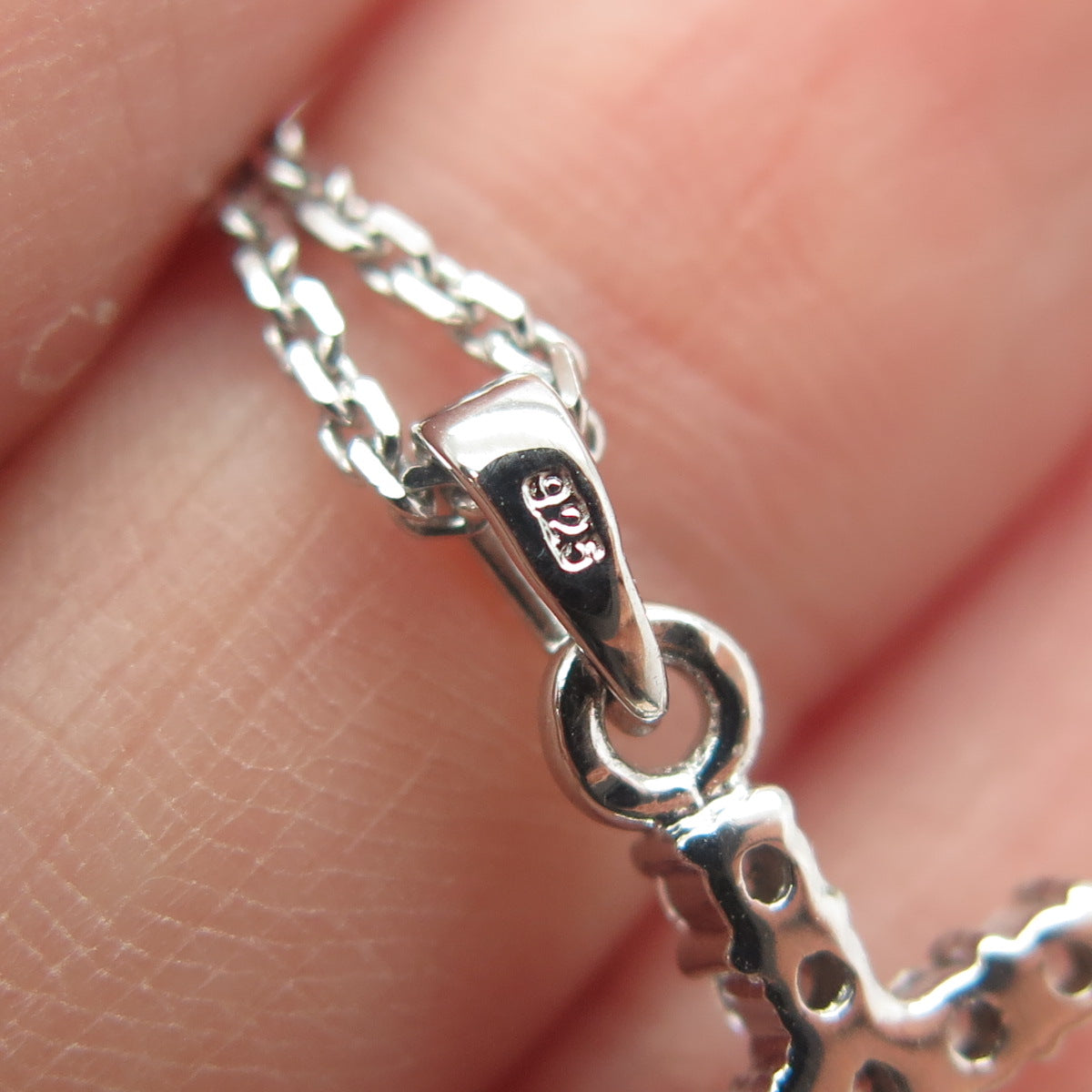 925 Sterling Silver Italy C Z Cross Pendant Cable Chain Necklace 16"