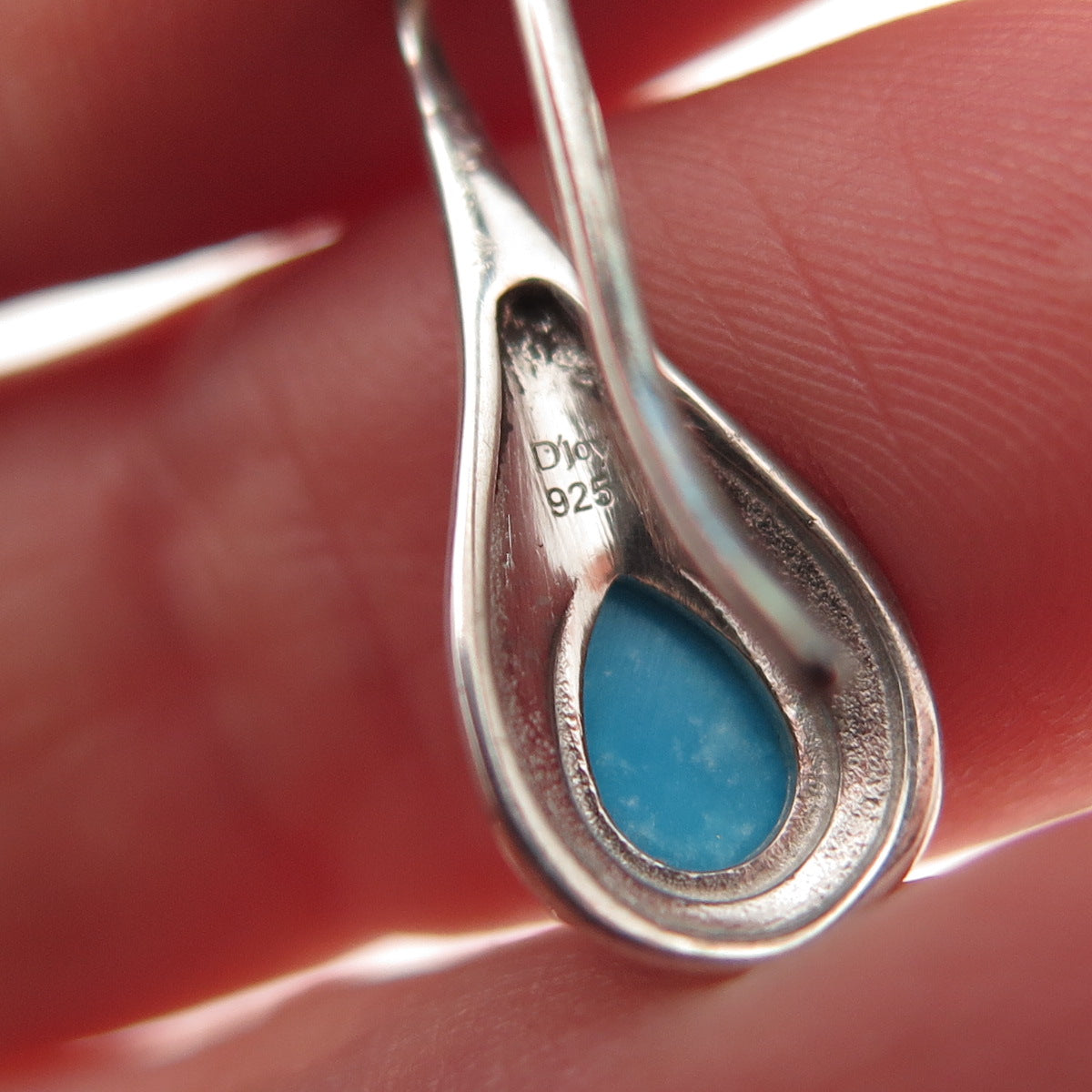 D'Joy 925 Sterling Silver Real Sleeping Beauty Turquoise Teardrop Drop Earrings