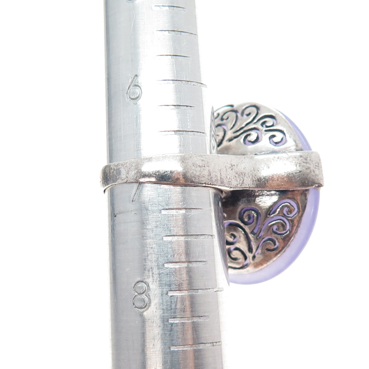 925 Sterling Silver Vintage Real Lavender Jade Black Onyx Statement Ring Size 7