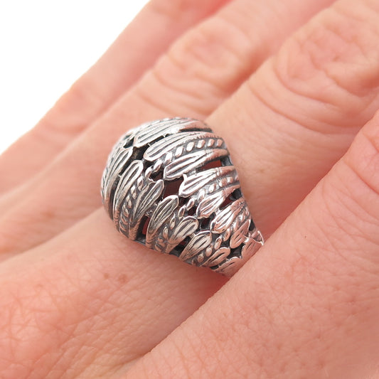 925 Sterling Silver Vintage Italy Seashell Dome Oxidized Ring Size 6.25
