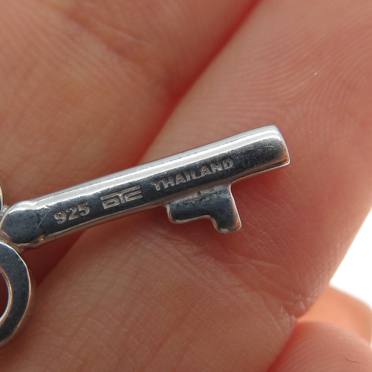 925 Sterling Silver Real Round-Cut Diamond Heart & Club Key Charm Pendant