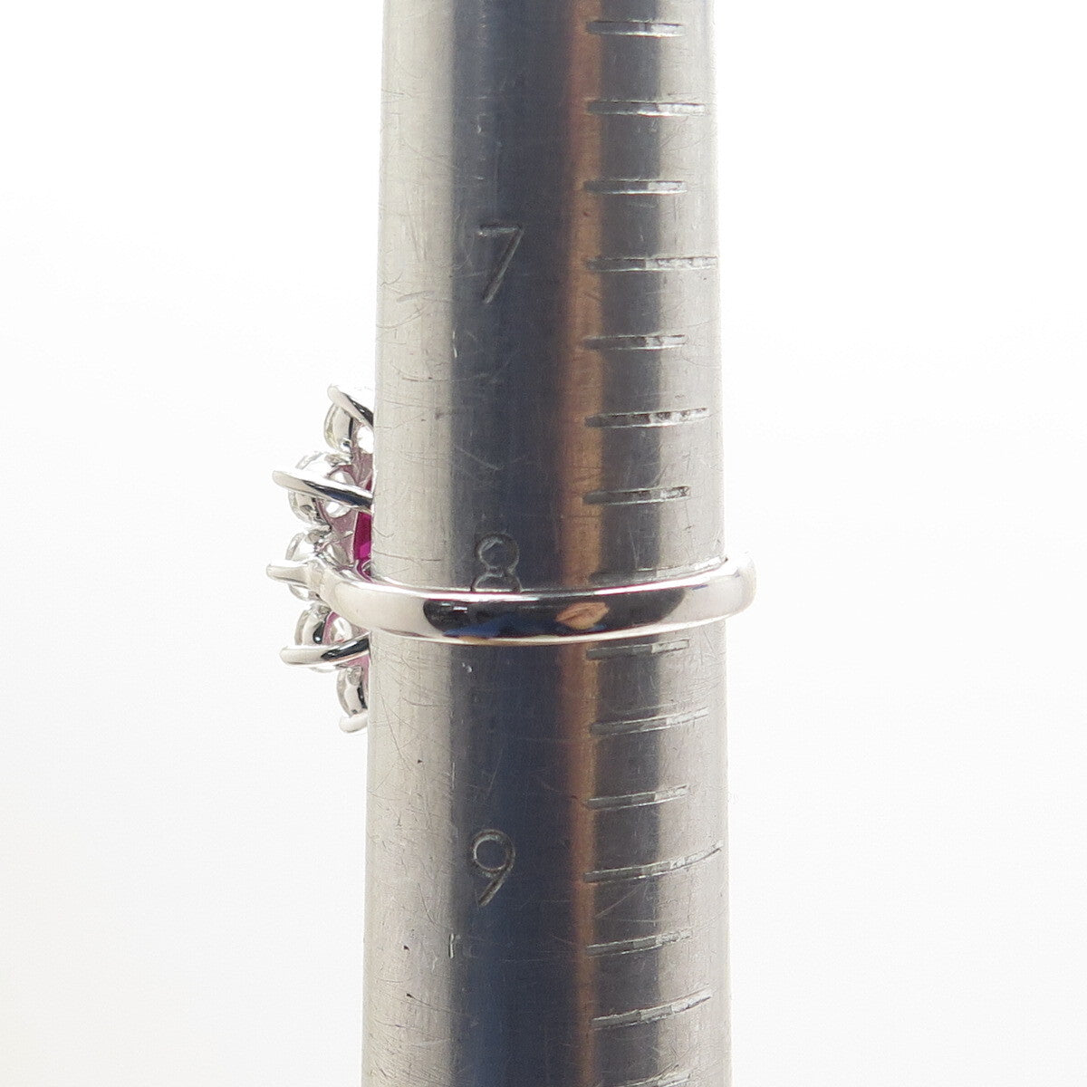 925 Sterling Silver Lab-Created Ruby & Real White Topaz Ring Size 8.25
