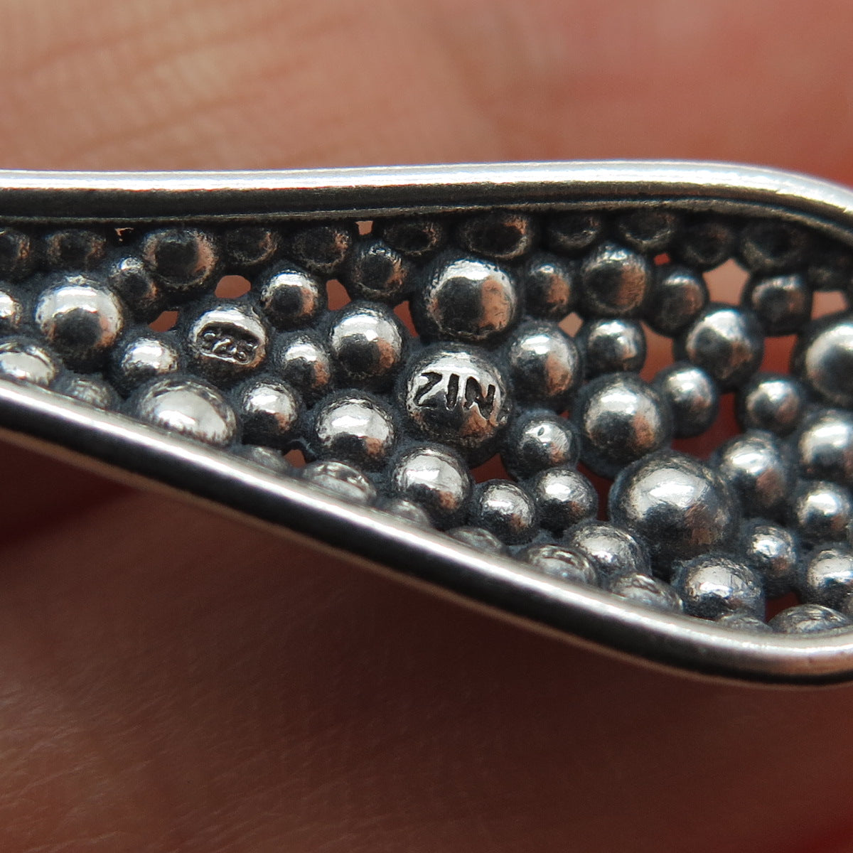 ZINA 925 Sterling Silver Vintage Modernist Beaded Oxidized Dangle Earrings