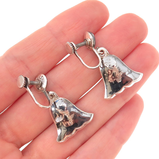 925 Sterling Antique Art Deco Siam Niello Hindu Goddess Screw Back Earrings