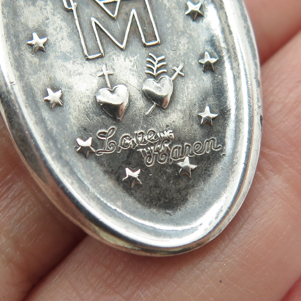 THEDA 925 Sterling Silver Antique Art Deco St. Mary Miraculous Religious Pendant