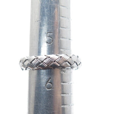 925 Sterling Silver Real Round-Cut Diamond Woven Band Ring Size 5.75