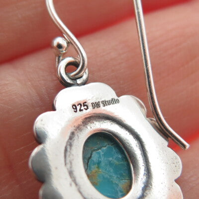DESERT WIND 925 Sterling Silver Southwestern Real Turquoise Dangle Earrings