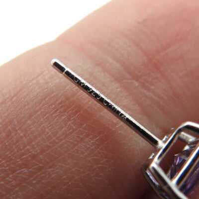 925 Sterling Silver Princess-Cut Shaped Purple C Z Stud Earrings