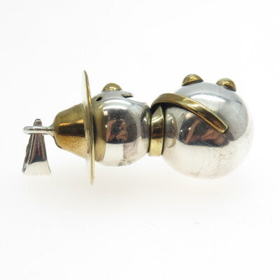 925 Sterling Silver 2-Tone Antique Art Deco Mexico Snowman Pendant