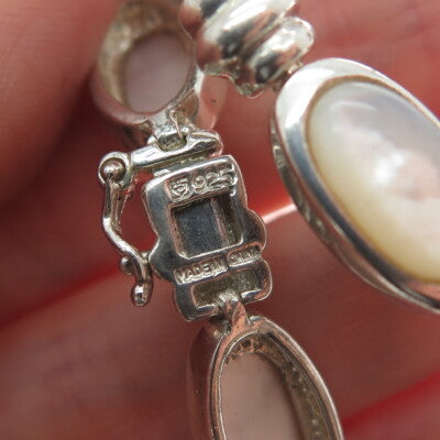 MICHELLE ALBALA 925 Sterling Silver Vintage Real MOP Oval Link Bracelet 7.25"