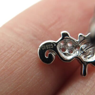 925 Sterling Silver Enamel Round-Cut C Z Seahorse Stud Earrings