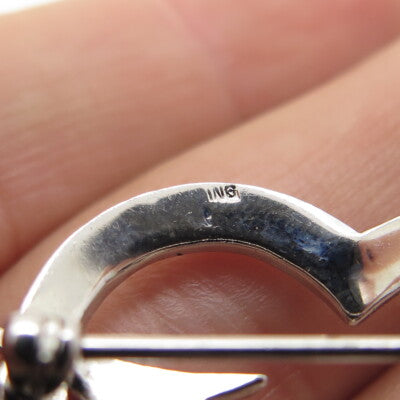 925 Sterling Silver Antique Art Deco Real Pearl Heart & Arrow Pin Brooch