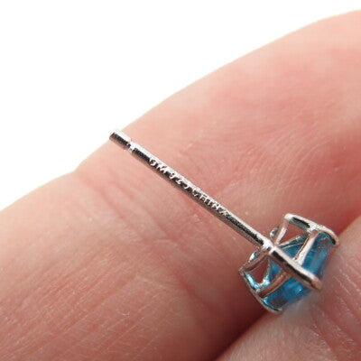925 Sterling Silver Heart-Cut Shaped Swiss Blue C Z Stud Earrings