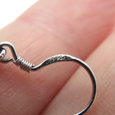 925 Sterling Silver White & Blue C Z Cross Dangling Hook Earrings