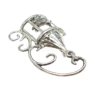 LANG 925 Sterling Silver Antique Art Deco Bird in a Cage Pin Brooch