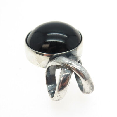 925 Sterling Silver Vintage Mexico Real Black Onyx Modernist Pendant