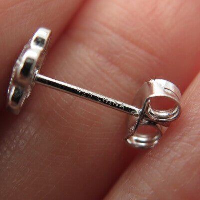 925 Sterling Silver Round-Cut C Z Flower Stud Earrings