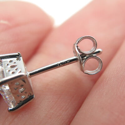 925 Sterling Silver Princess-Cut C Z Stud Earrings
