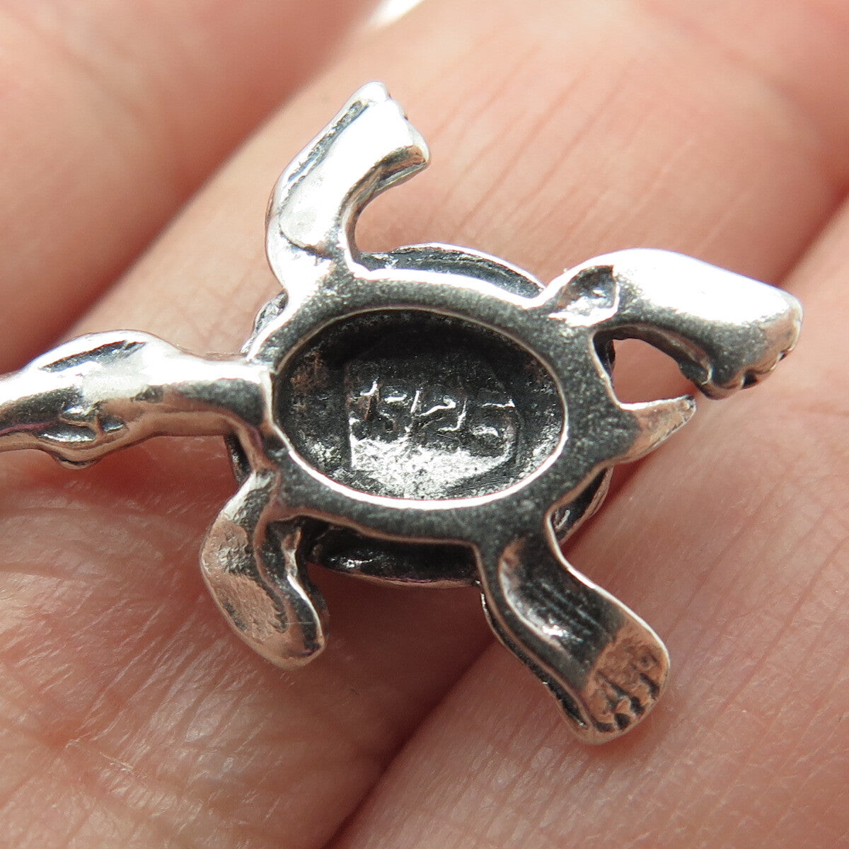 925 Sterling Silver Vintage Turtle Oxidized Dangle Earrings