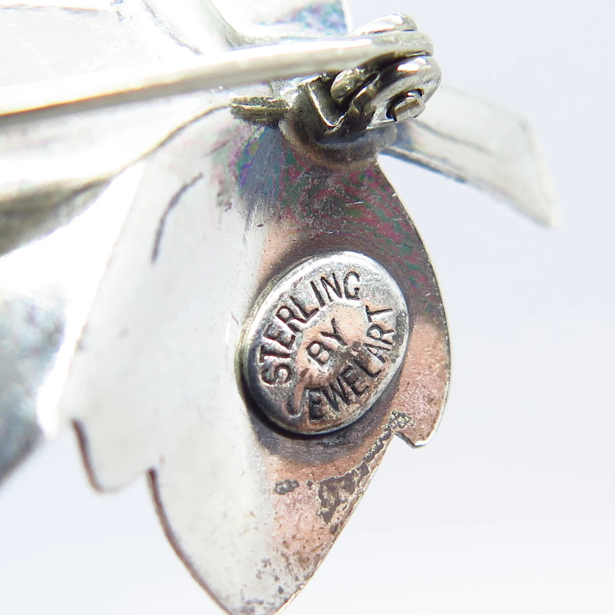 925 Sterling Silver Vintage Jewelart Leaf Textured Pin Brooch