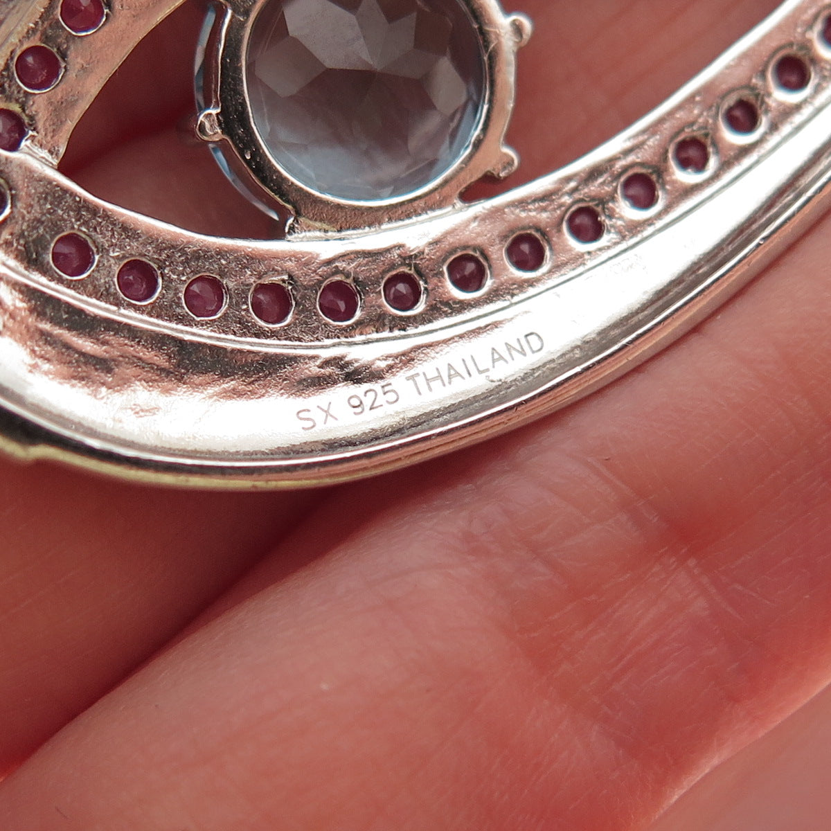 SX Sally C 925 Sterling Silver Real Blue Topaz & Ruby Teardrop Slide Pendant