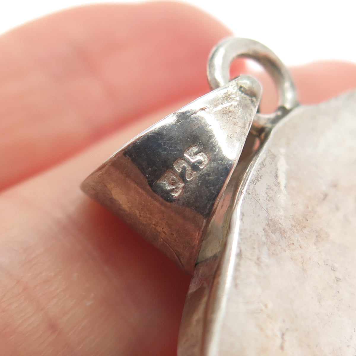 925 Sterling Silver Vintage Carved Mom & Child Turtle Modernist Oxidized Pendant