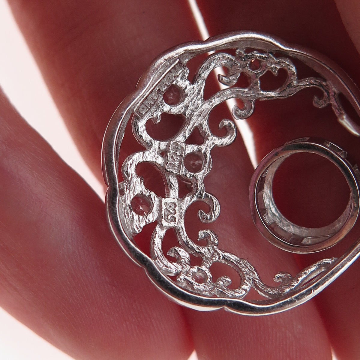 925 Sterling Silver Real White Topaz Ornate Crescent Dangle Earrings