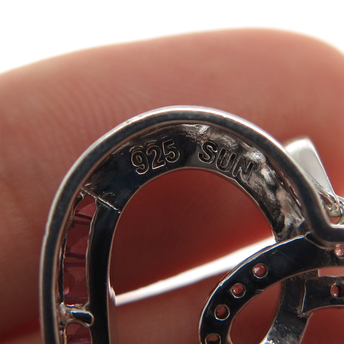 SUN 925 Sterling Silver Real Pink Sapphire & White Topaz Mom Heart Pendant