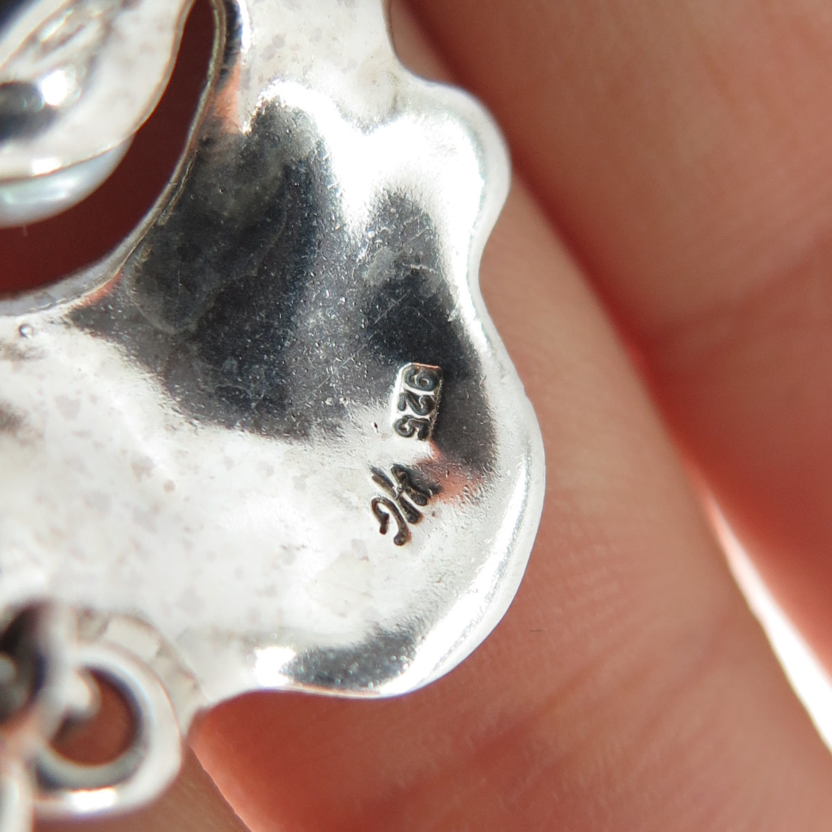 HAGIT GORALI Sterling Silver Vintage Real Pearl Modernist Oxidized Slide Pendant