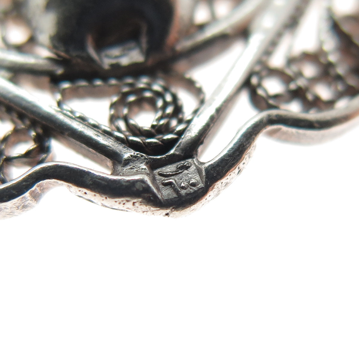 800 Silver Vintage Egyptian Symbols Filigree Oxidized Panel Link Bracelet 7.5"