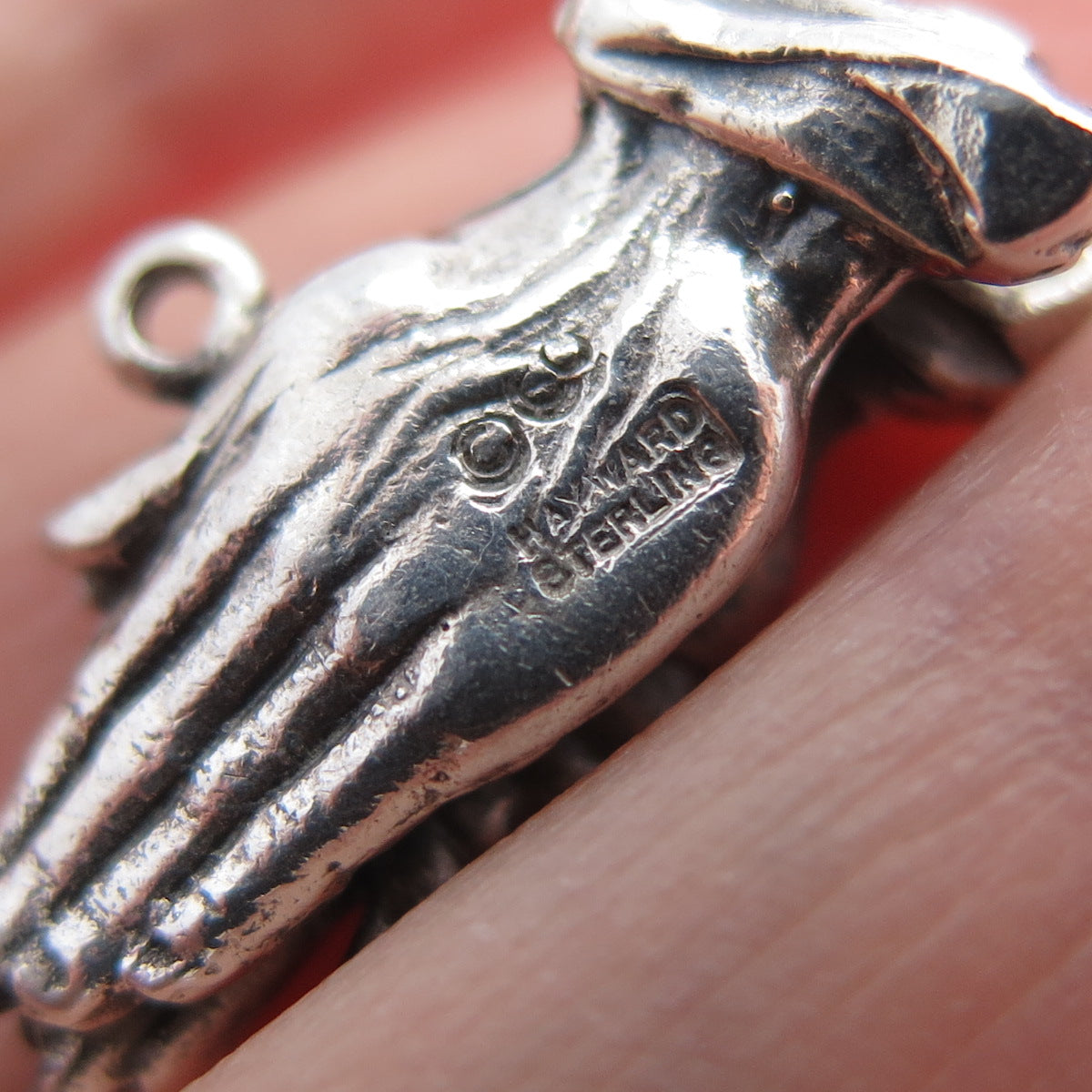HAYWARD 925 Sterling Silver Vintage Praying Hands Oxidized Mini Charm Pendant