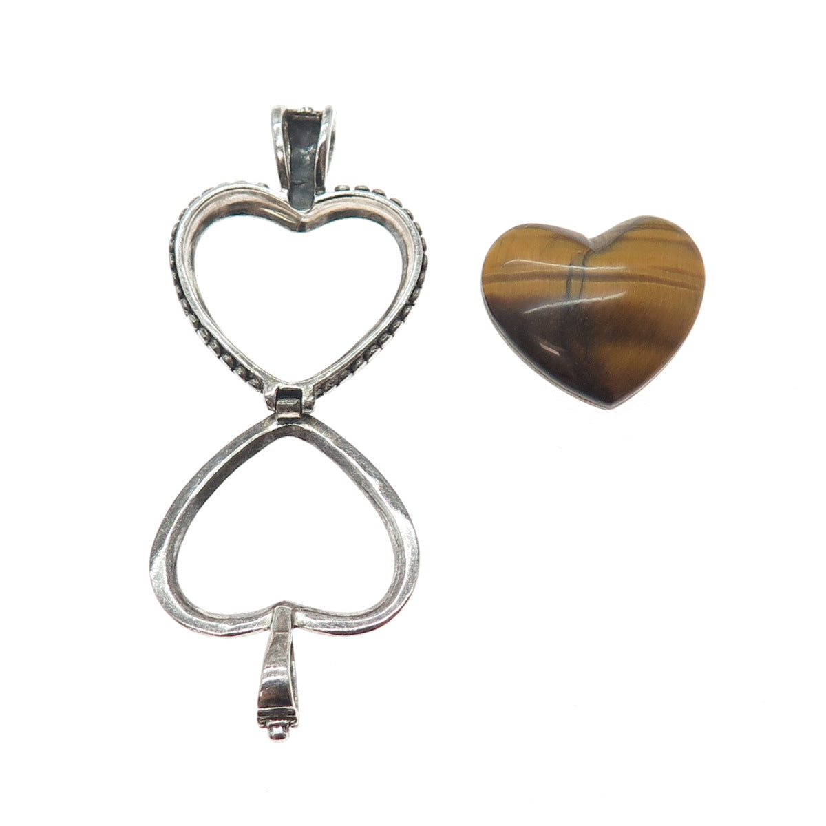 KEN CRAFTS Sterling Vintage Tiger Eye Jasper Interchangeable Dual Sided Pendant