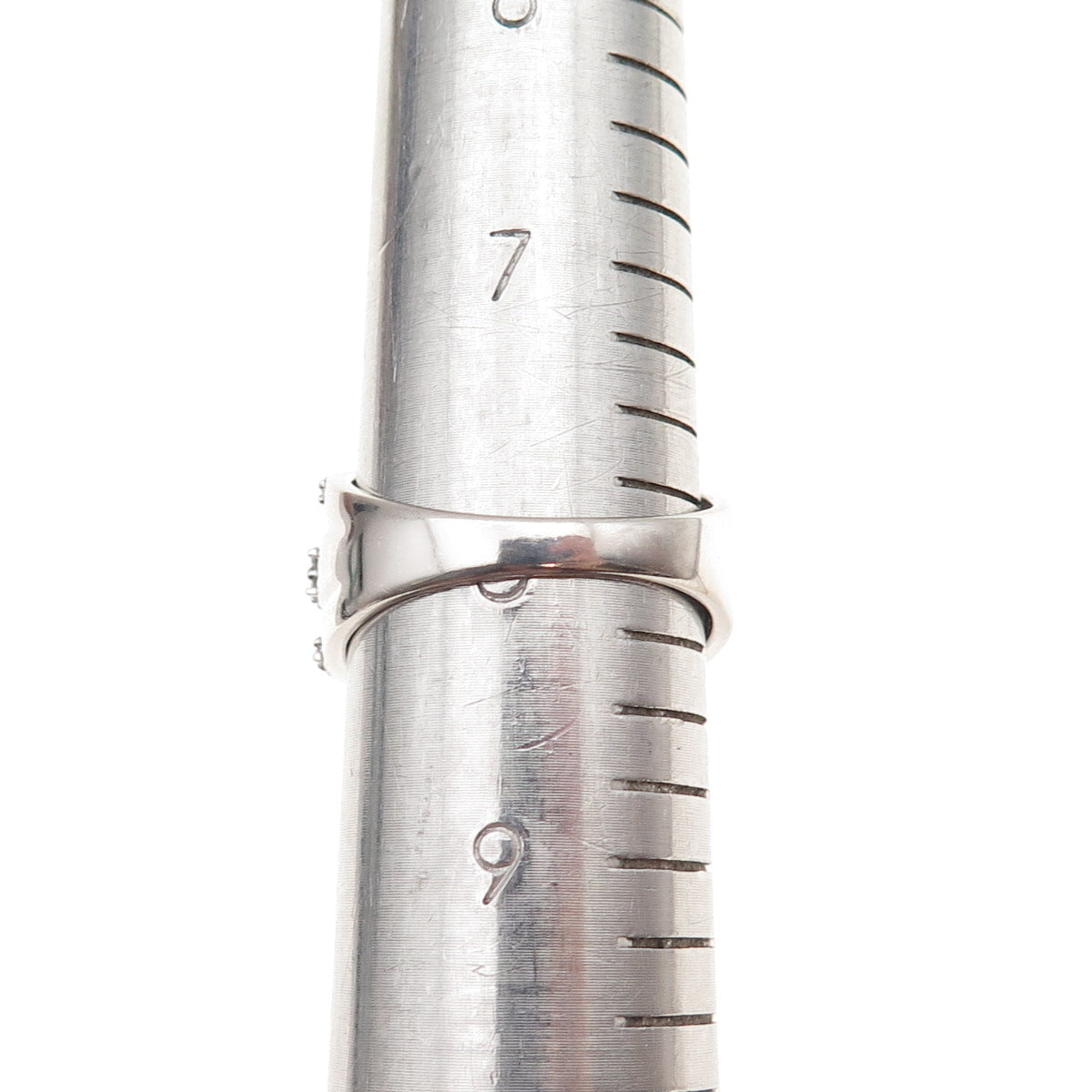 925 Sterling Silver Real Tapered Baguette & Round-Cut Diamond Ring Size 8
