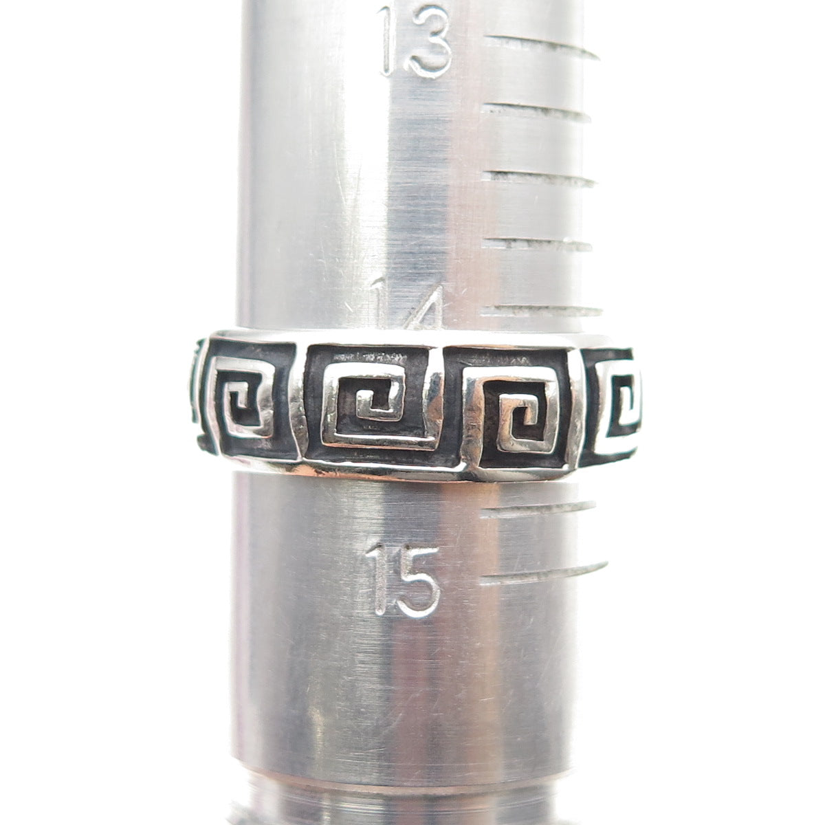 925 Sterling Silver Vintage Greek Maze Oxidized Band Ring Size 14.75