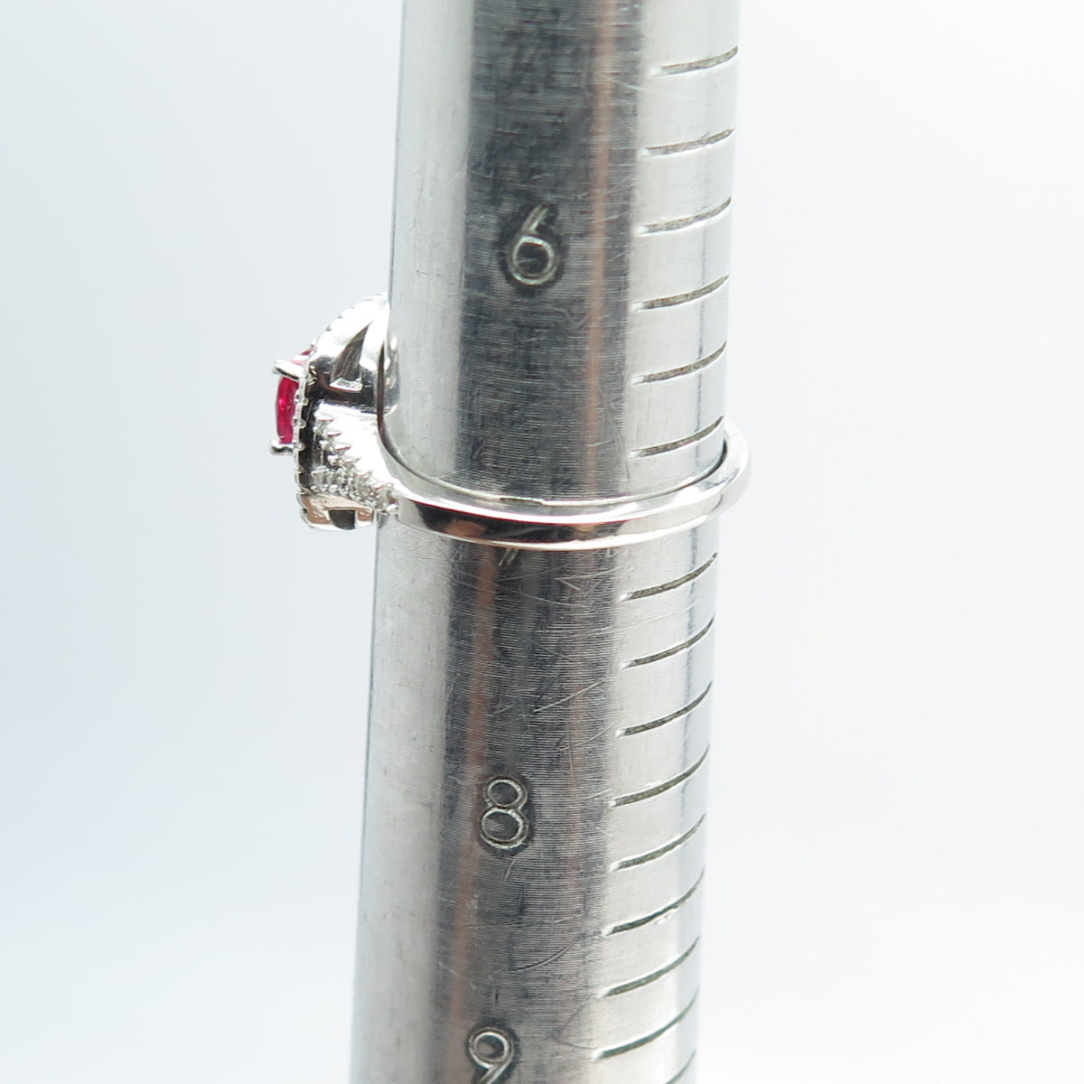 925 Sterling Silver Cushion-Cut Lab-Created Pink Sapphire & C Z Ring Size 7