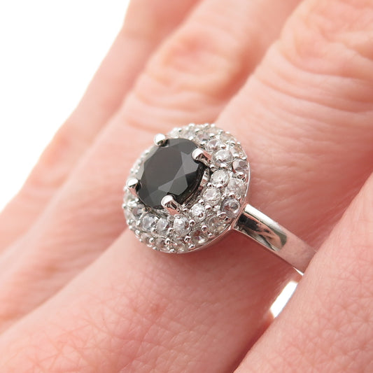 925 Sterling Silver Real Green Tourmaline & White Topaz Ring Size 9